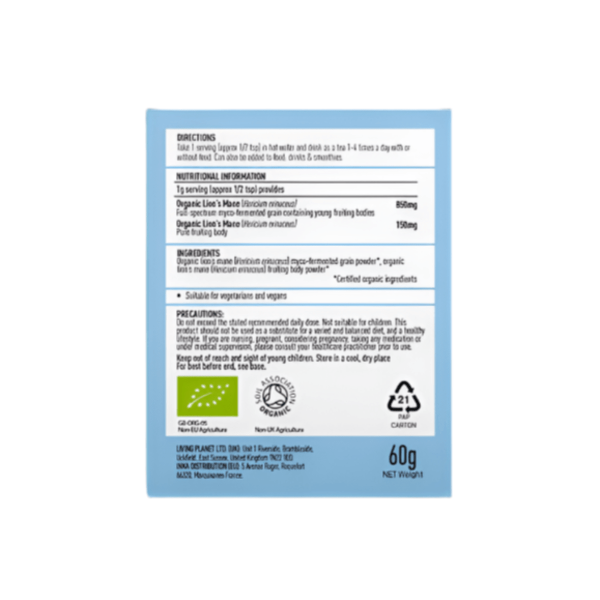 Organic Lion's Mane Focus Powder 60g - Mushrooms 4 Life - Herbal Supplements - Mushrooms 4 Life