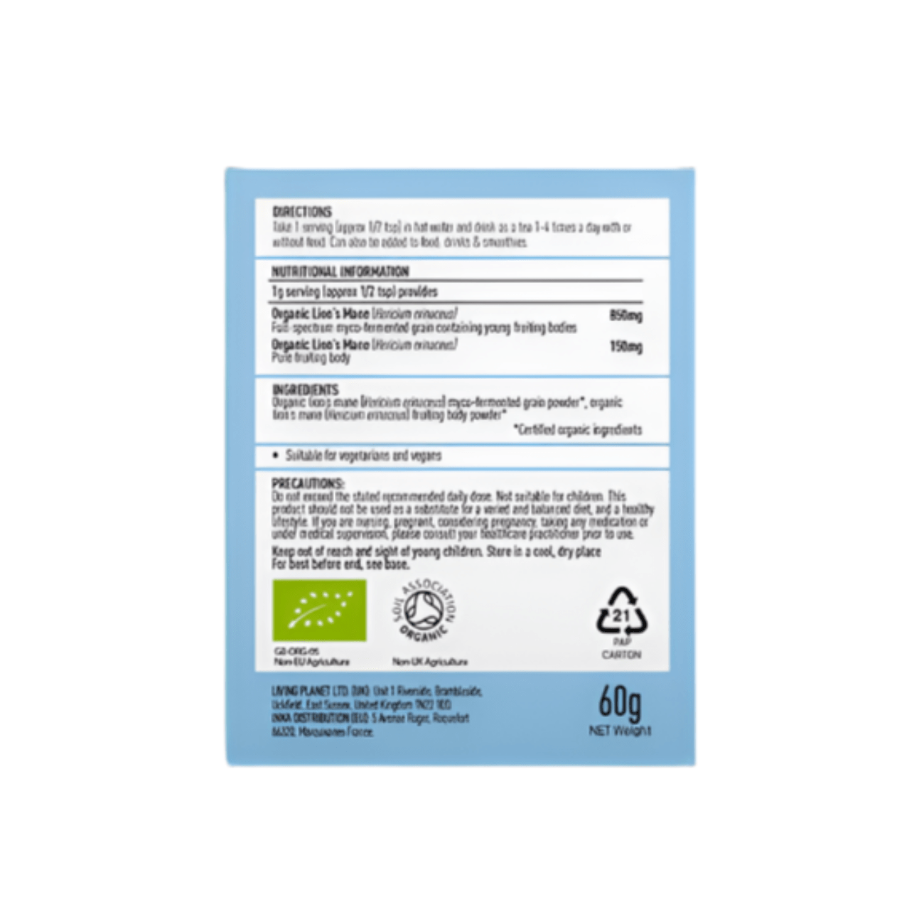 Organic Lion's Mane Focus Powder 60g - Mushrooms 4 Life - Herbal Supplements - Mushrooms 4 Life