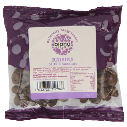 Organic Milk Chocolate covered Raisins 60g - Biona - Chocolate - Eco Natural Products