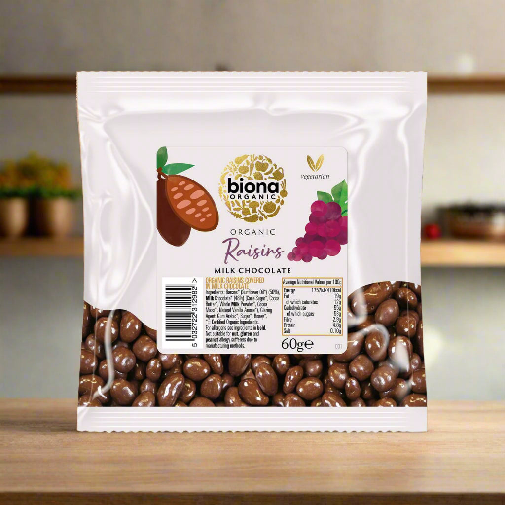 Organic Milk Chocolate covered Raisins 60g - Biona - Chocolate - Eco Natural Products