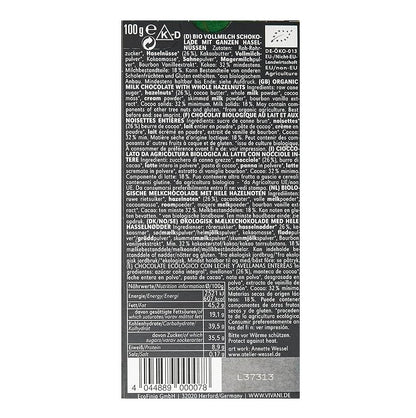 Organic Milk Chocolate Whole Hazelnuts 100g - Vivani - Chocolate Bar - Eco Natural Products