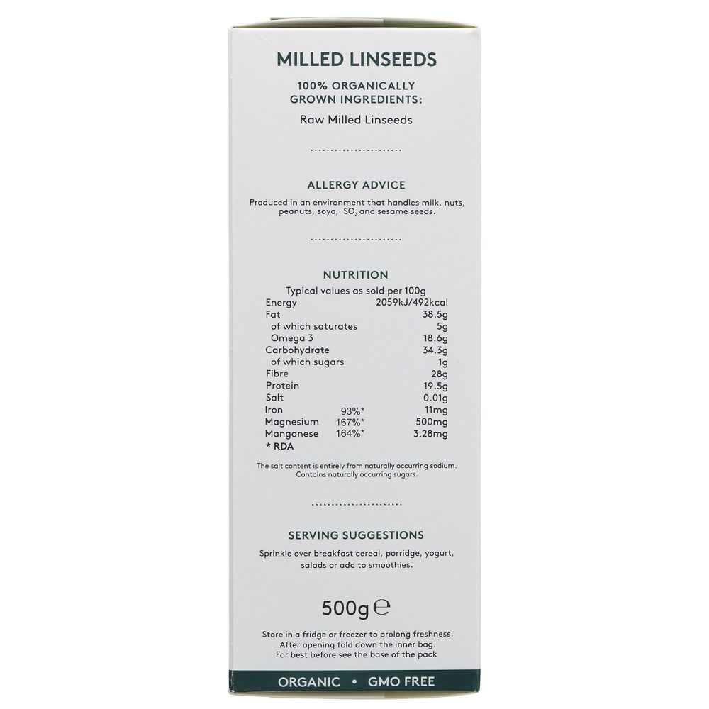 Organic Milled Linseeds Raw 500g - Alara - Milled Linseeds - Eco Natural Products