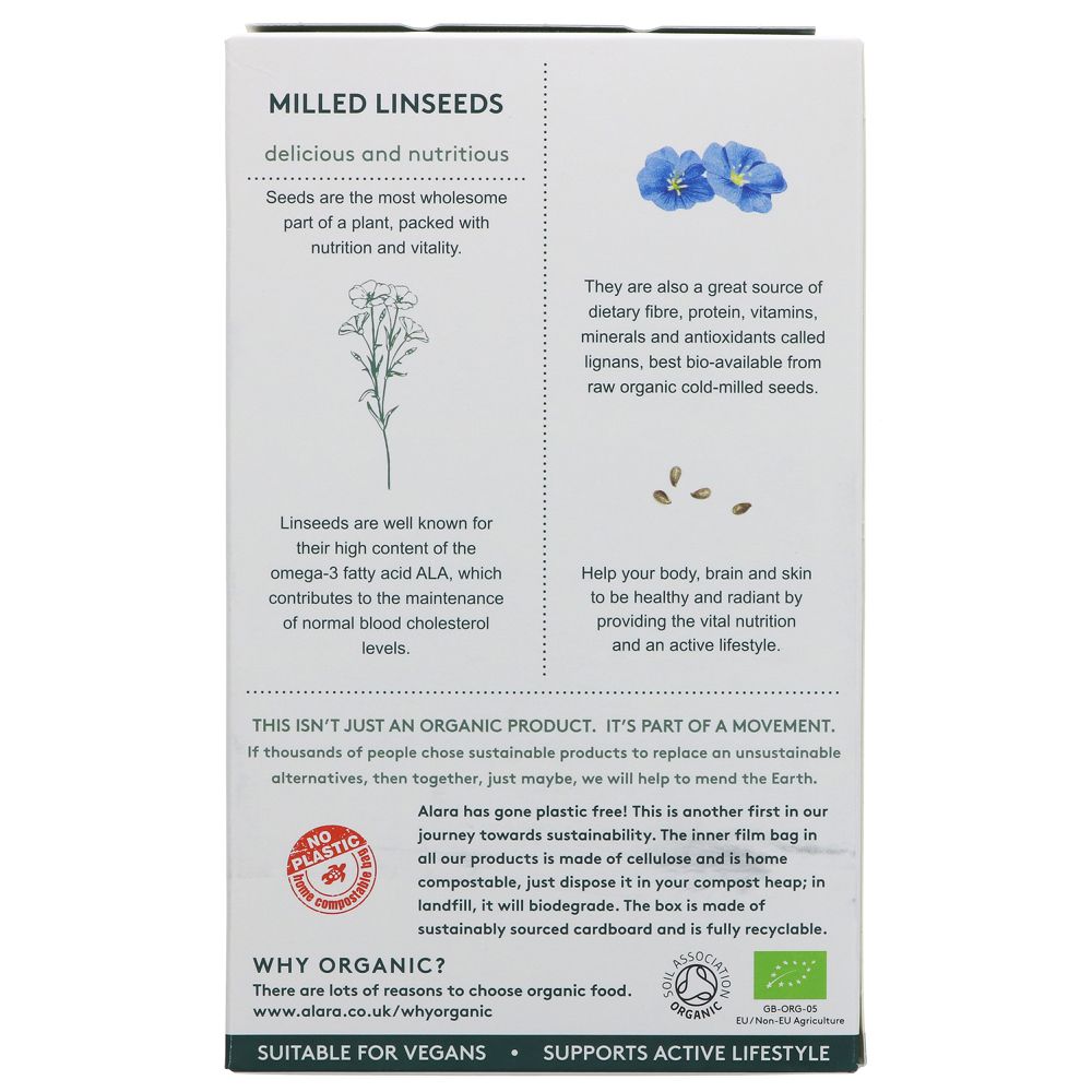 Organic Milled Linseeds Raw 500g - Alara - Milled Linseeds - Eco Natural Products
