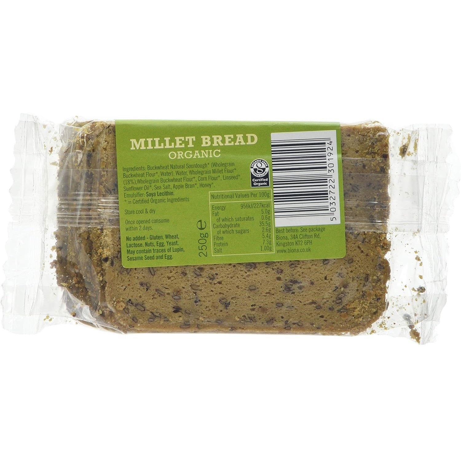 Organic Millet Bread 250g - Biona - Bread - Eco Natural Products