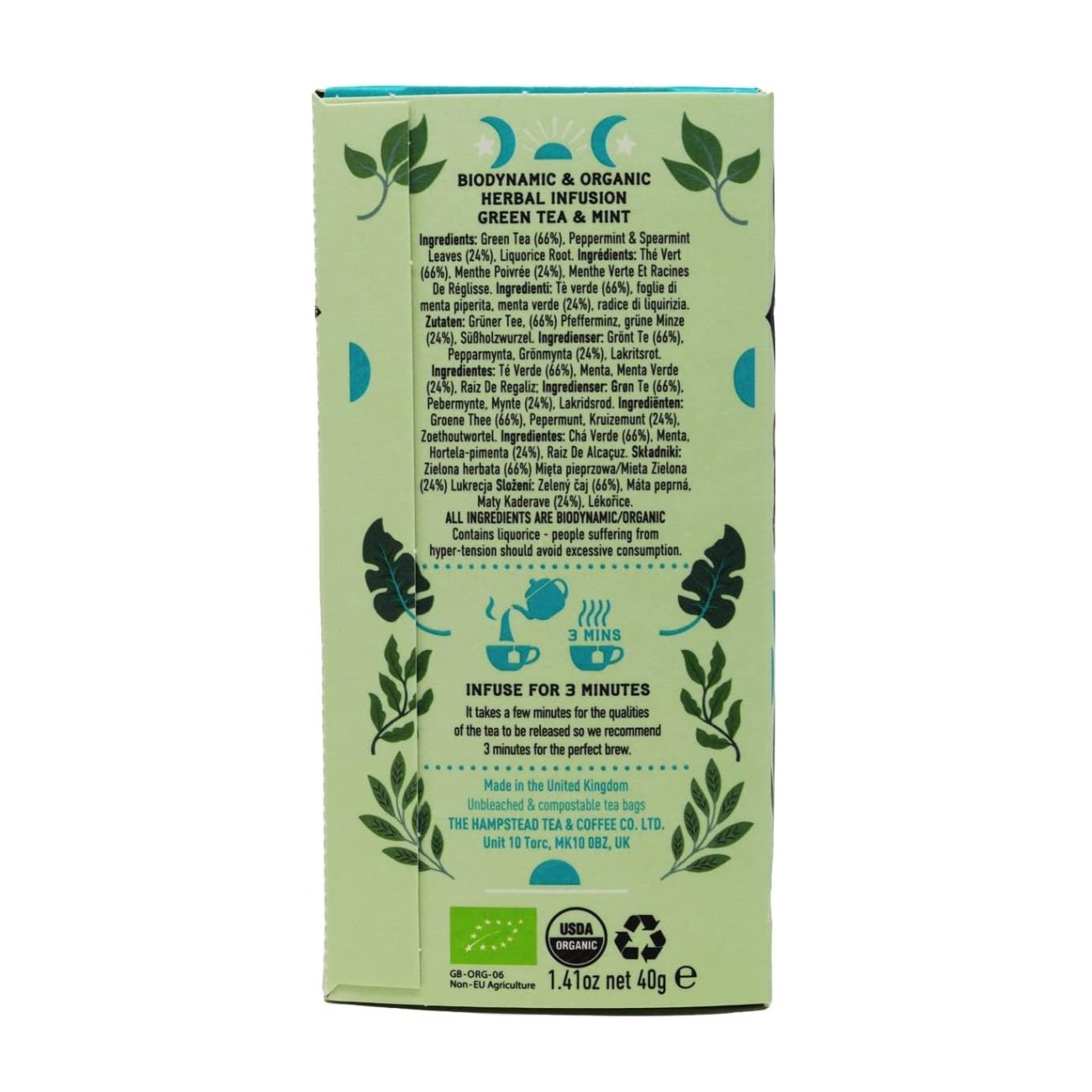 Organic Mint & Green Tea 20 bag - Hampstead Tea - Green tea - Eco Natural Products