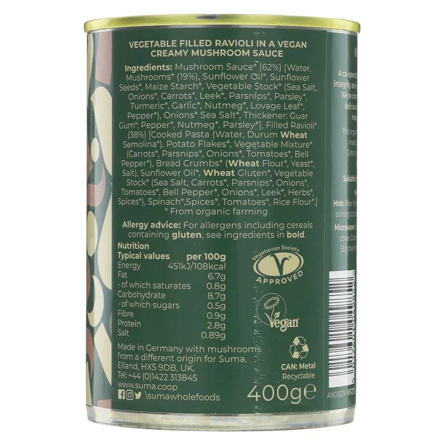 Organic Mushroom Ravioli Vegan 400g - Suma - Canned Food - Eco Natural Products