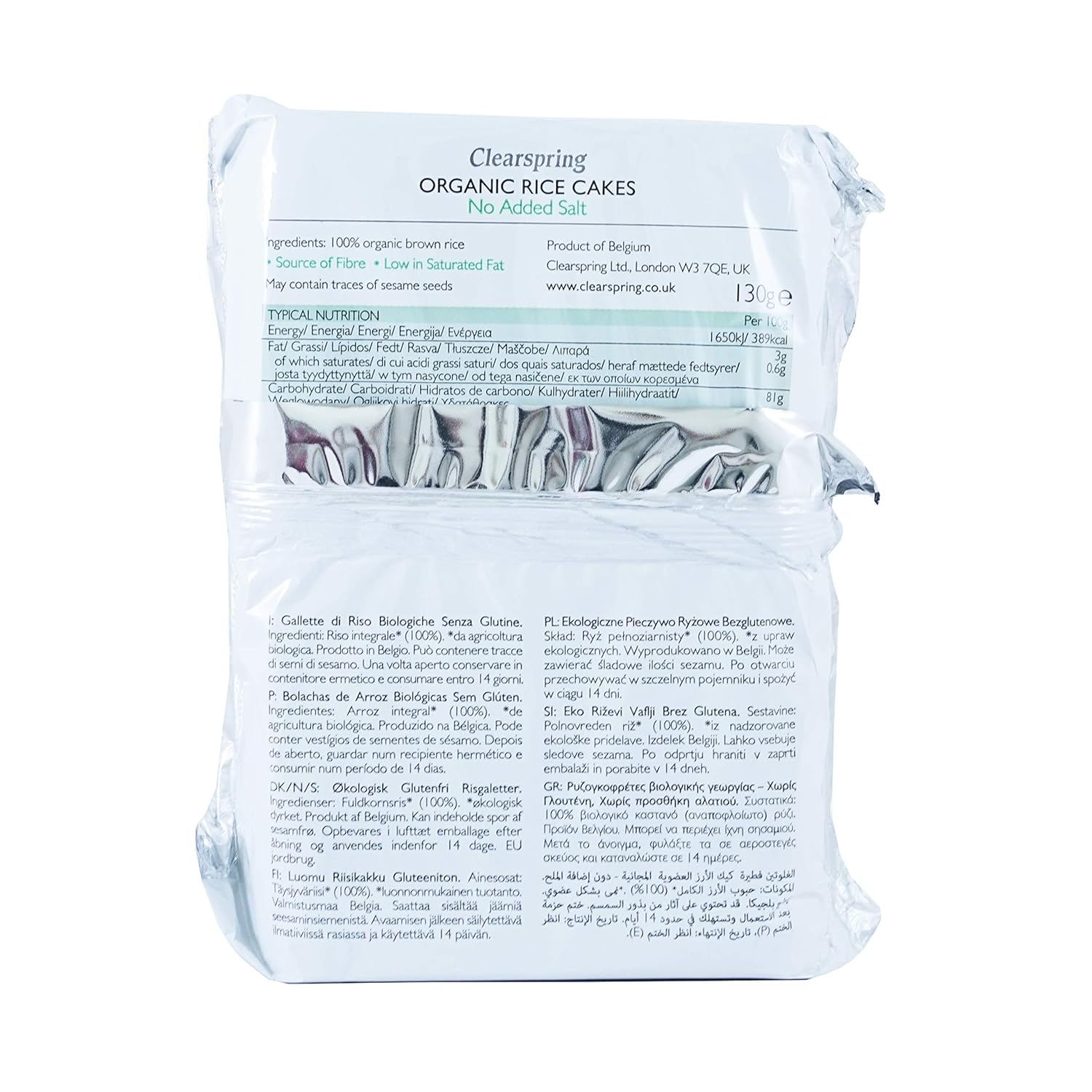 Organic No Added Salt Rice Cakes 130g - Clearspring - Cake - Eco Natural Products