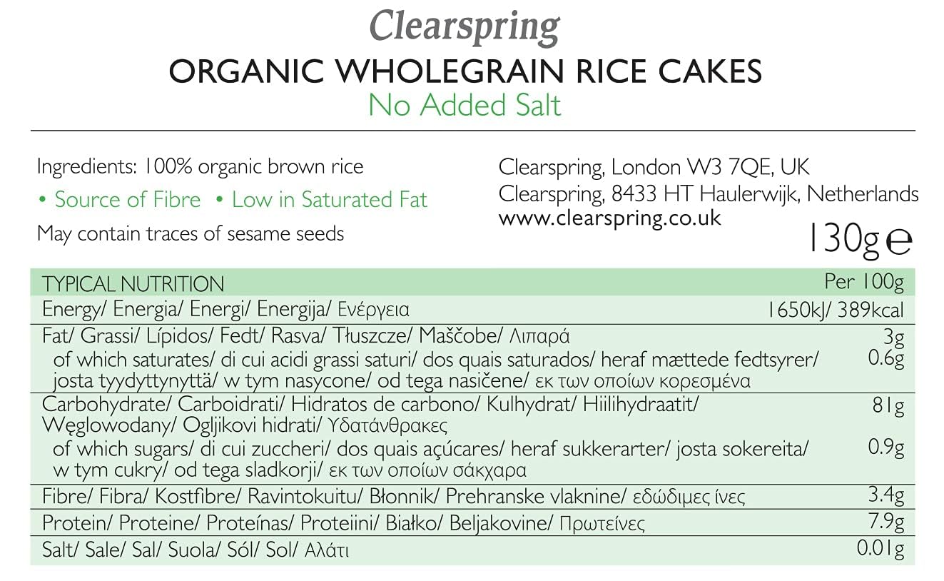 Organic No Added Salt Rice Cakes 130g - Clearspring - Cake - Eco Natural Products