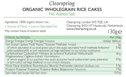 Organic No Added Salt Rice Cakes 130g - Clearspring - Cake - Eco Natural Products