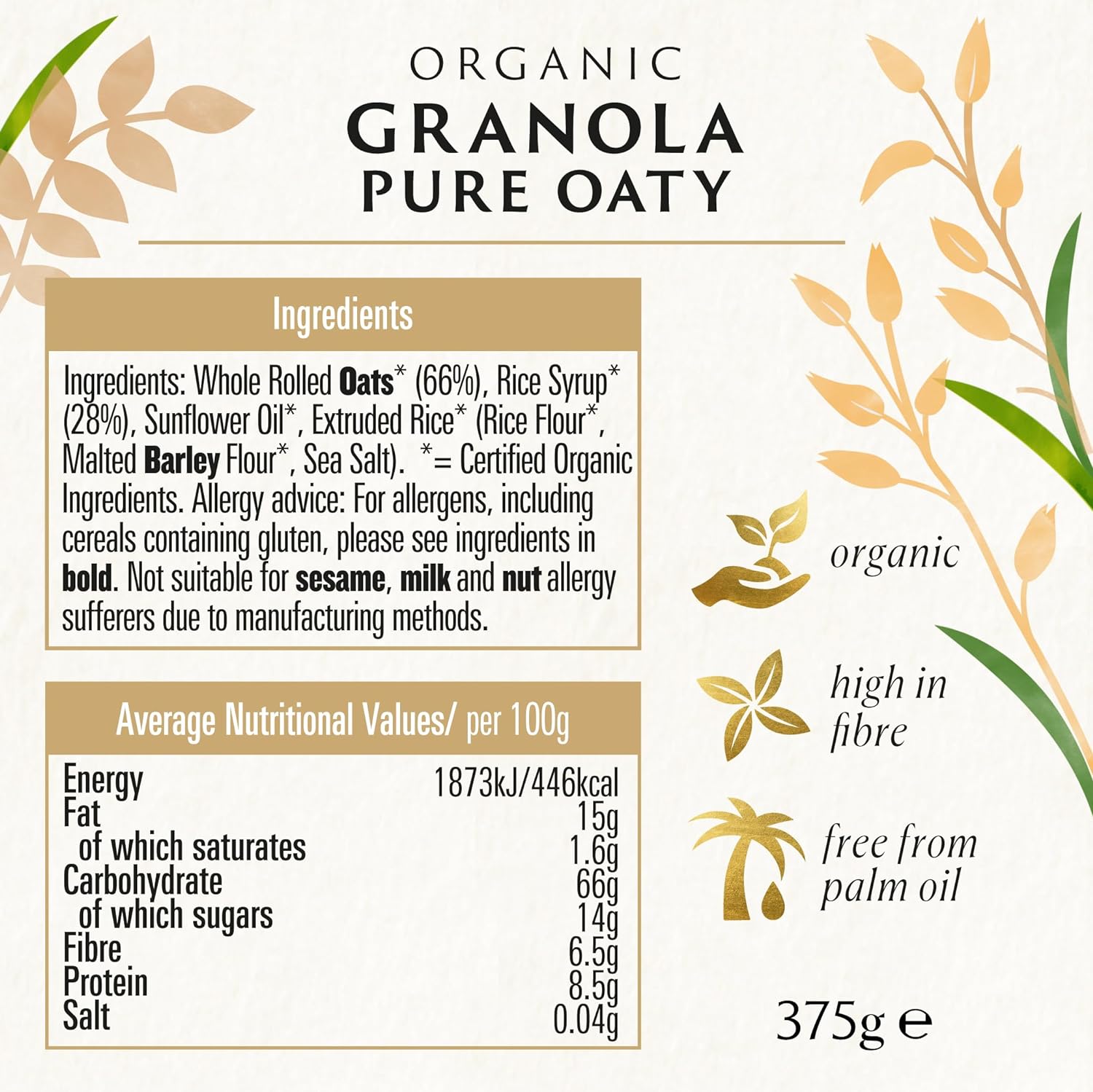 Organic Oaty Granola Sugar free 375g - Biona - Granola - Eco Natural Products