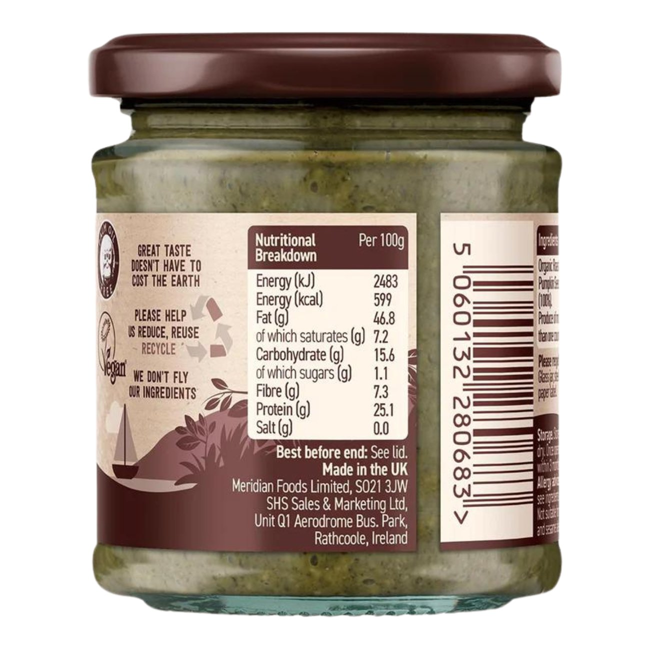 Organic Pumpkin Seed Butter 170g - Meridian - Spreads - Eco Natural Products