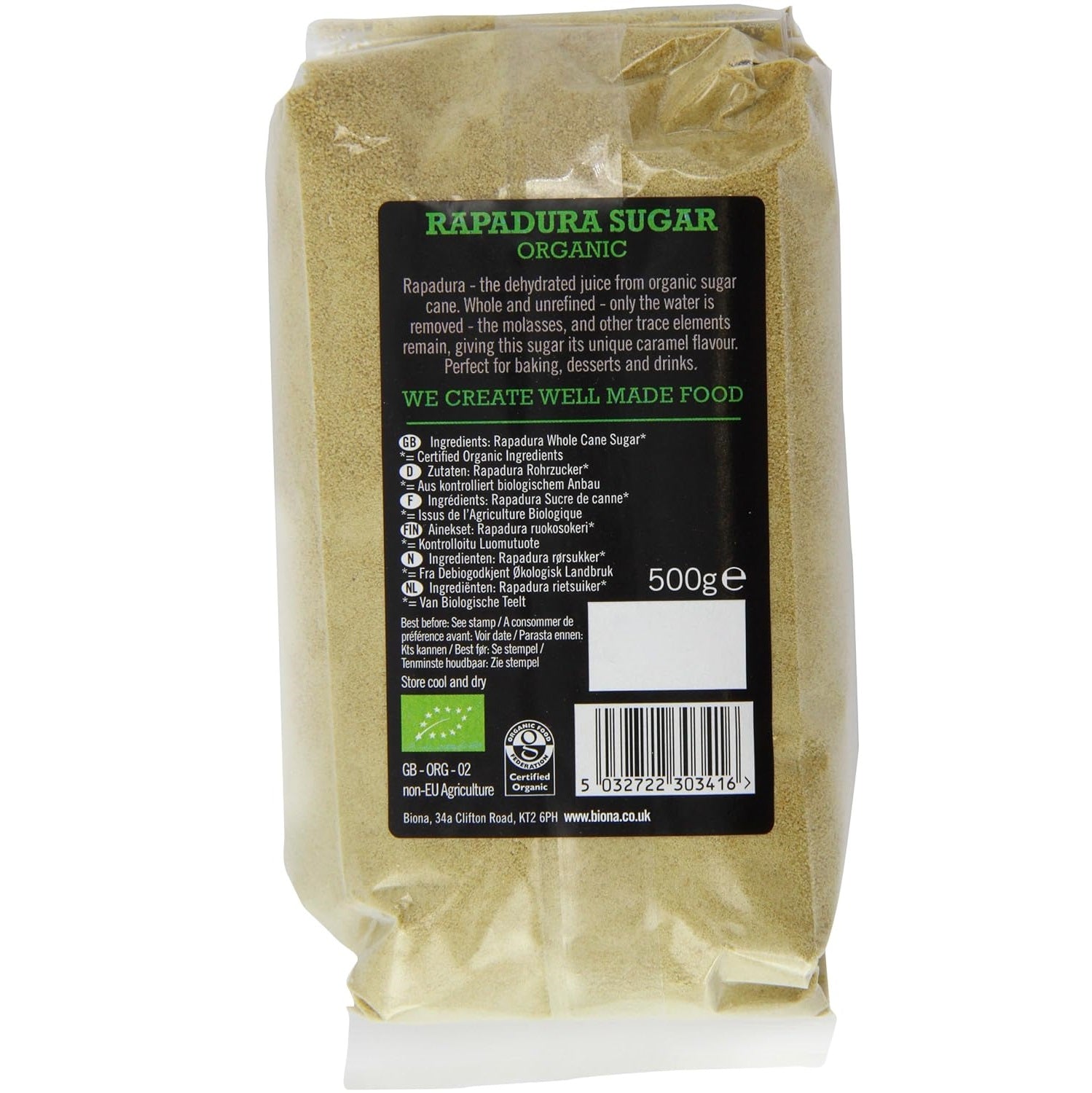 Organic Rapadura Wholecane Sugar 500g - Biona - Sweetener - Eco Natural Products