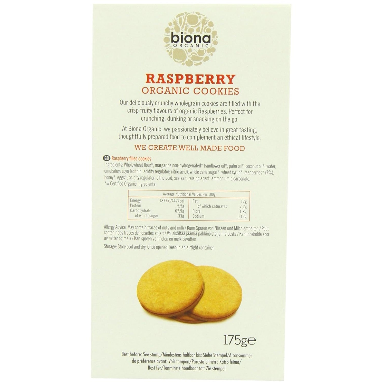 Organic Raspberry Filled Cookies 175g [BLACK FRIDAY] - Eco Natural Products - Biona - Cookies