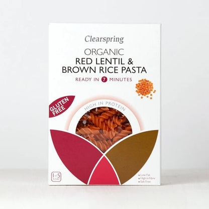 Organic Red Lentil & Brown Rice Gluten Free Pasta Fusilli 250g - Clearspring - Pasta - Eco Natural Products