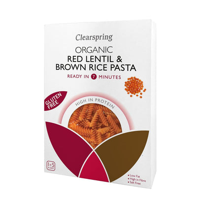 Organic Red Lentil & Brown Rice Gluten Free Pasta Fusilli 250g - Clearspring - Pasta - Eco Natural Products