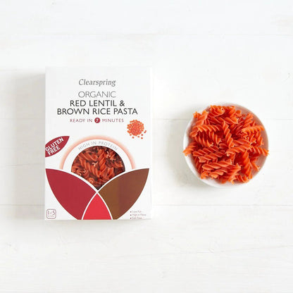 Organic Red Lentil & Brown Rice Gluten Free Pasta Fusilli 250g - Clearspring - Pasta - Eco Natural Products