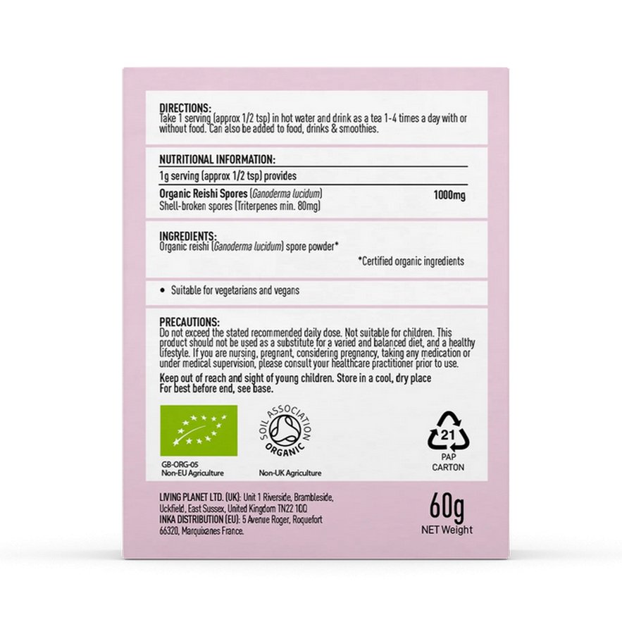 Organic Reishi Spore 60g - Mushrooms 4 Life - Food Supplement - Eco Natural Products