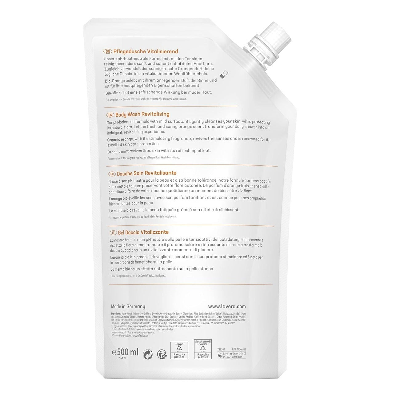 Organic Revitalising Body Wash Refill 500ml - Lavera - Body wash - Eco Natural Products