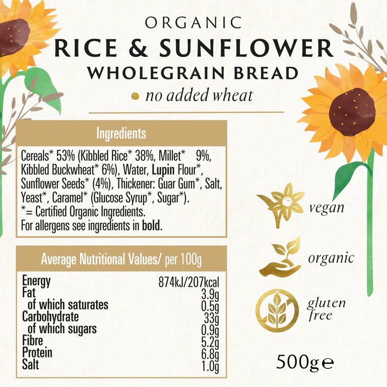 Organic Rice & Sunflower Seed Bread 500g - Biona - Bread - Eco Natural Products