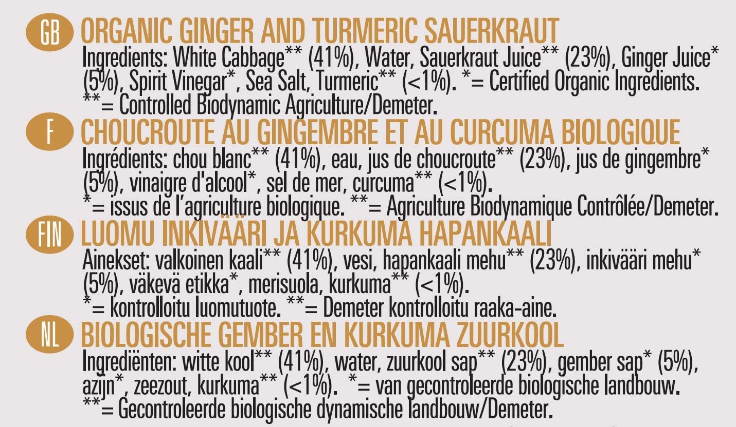 Organic Sauerkraut Golden Turmeric 350g - Biona - Preserved Vegetables - Eco Natural Products