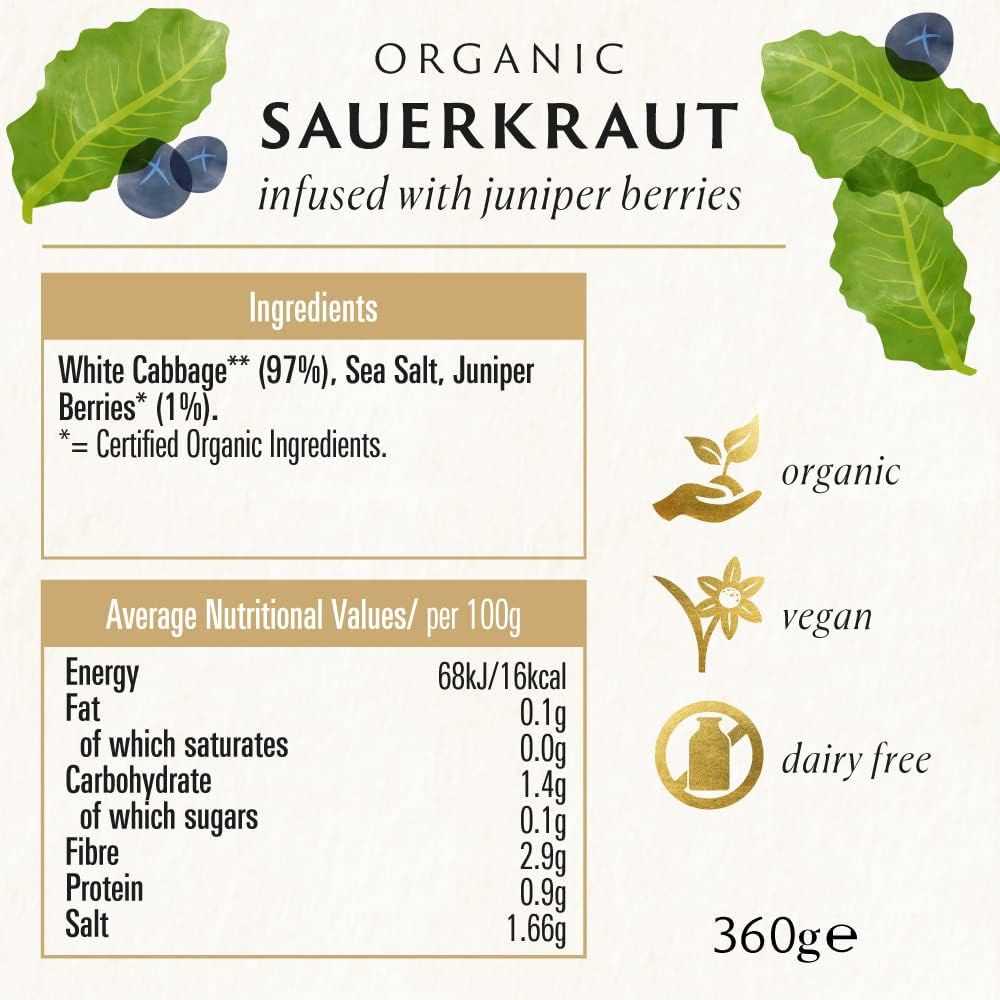 Organic Sauerkraut Infused Juniper Berries 350g [BLACK FRIDAY] - Eco Natural Products - Biona - Preserved Vegetables