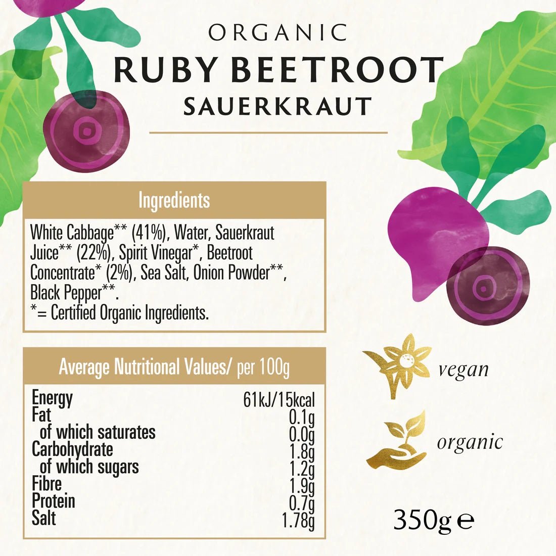Organic Sauerkraut Ruby Beetroot 350g - Biona - Preserved Vegetables - Eco Natural Products