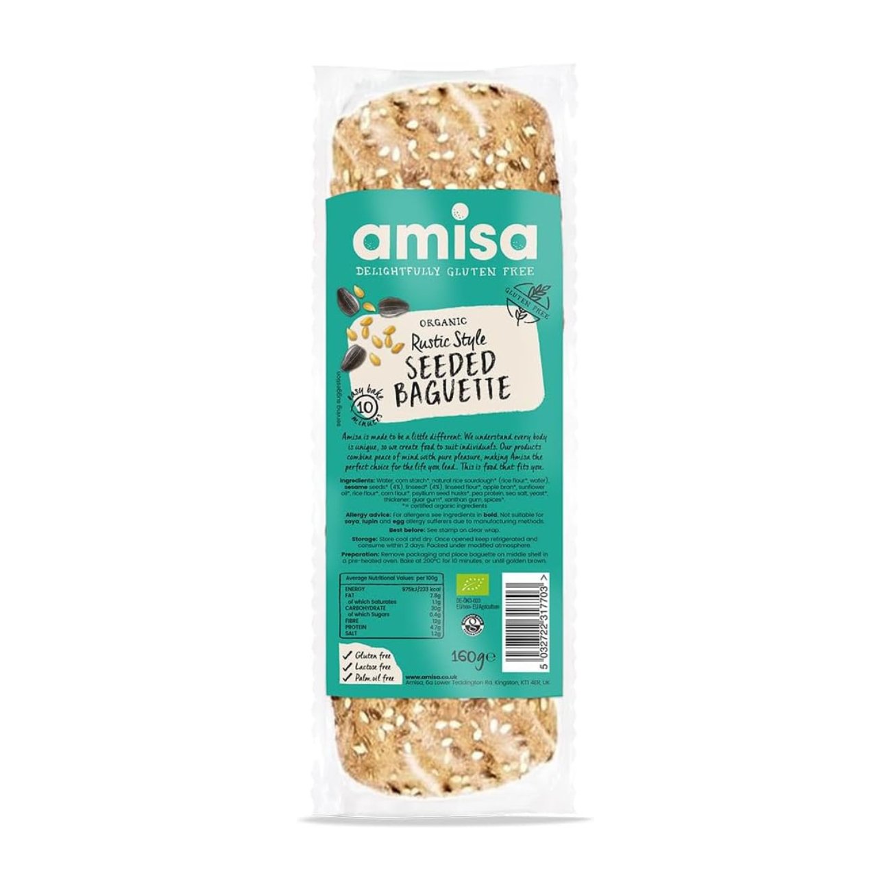 Organic Seeded Baguette Rustic Style GF 160g [BLACK FRIDAY] - Eco Natural Products - Amisa - Bread