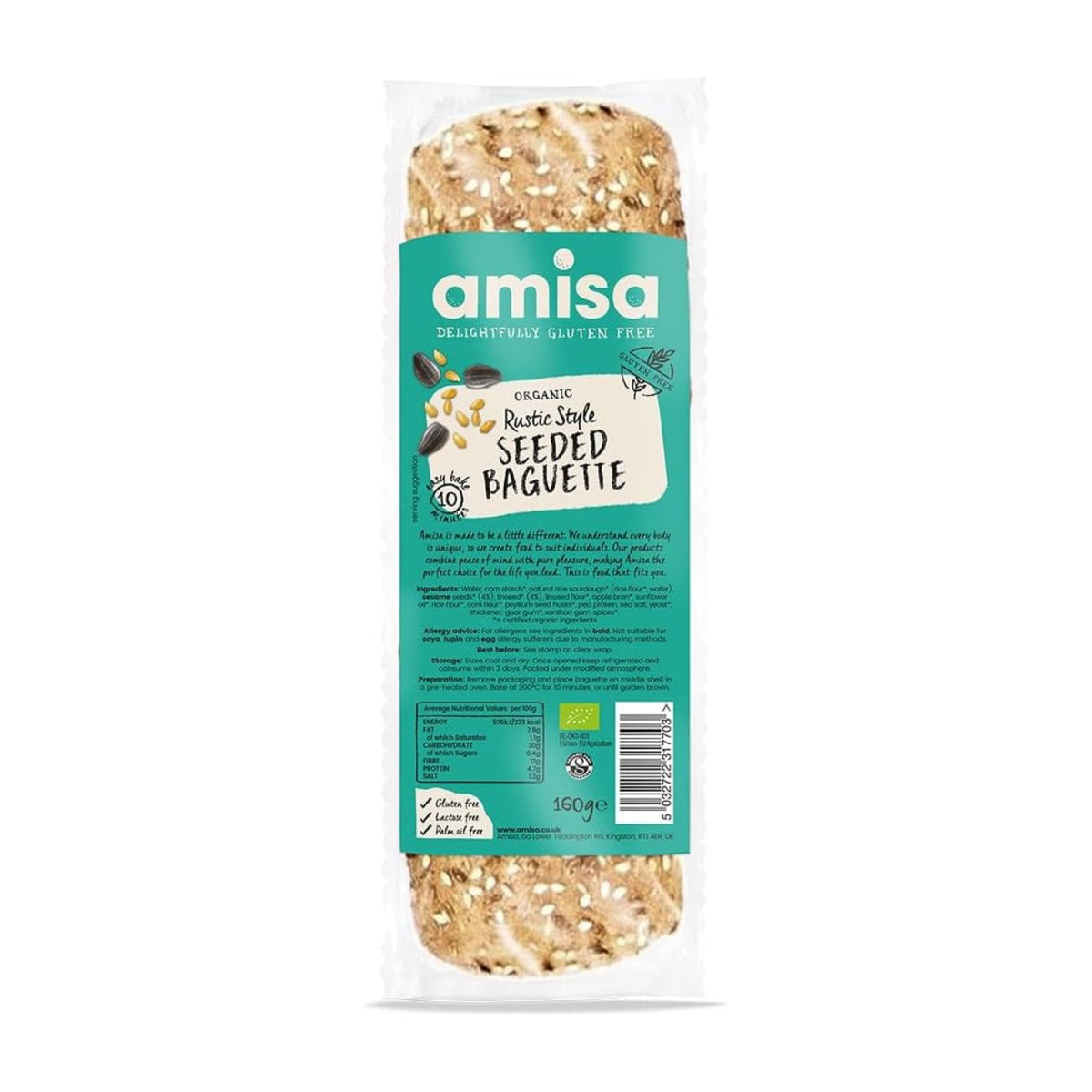Organic Seeded Baguette Rustic Style GF 160g - Amisa - Bread - Eco Natural Products