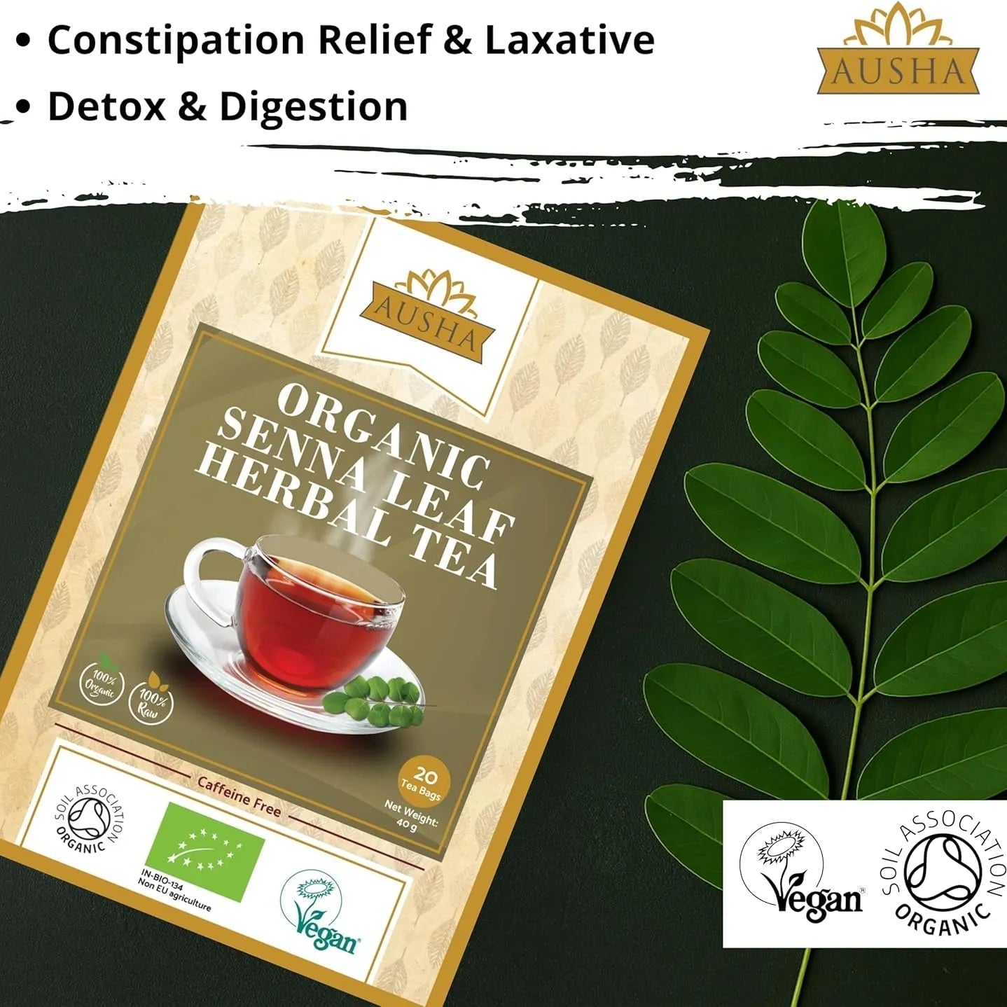 Organic Senna Leaf Herbal Tea 20 Bags - Ausha - Teas - Ausha