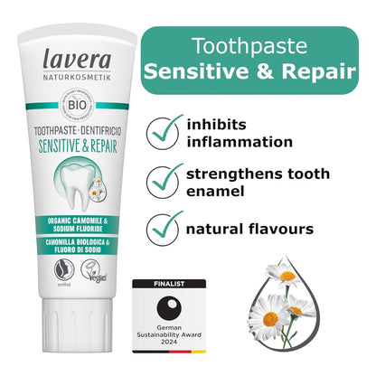 Organic Sensitive & Repair Toothpaste with Fluoride New 75ml - Lavera - Toothpaste - Eco Natural Products