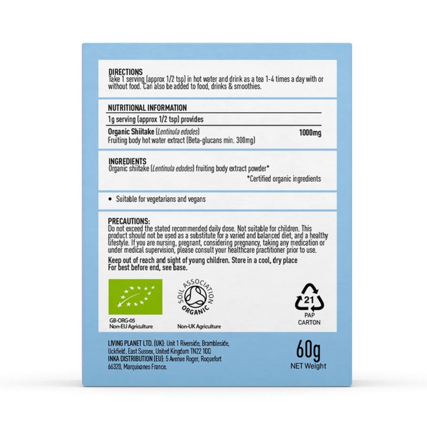 Organic Shiitake 60g - Mushrooms 4 Life - Food Supplement - Eco Natural Products