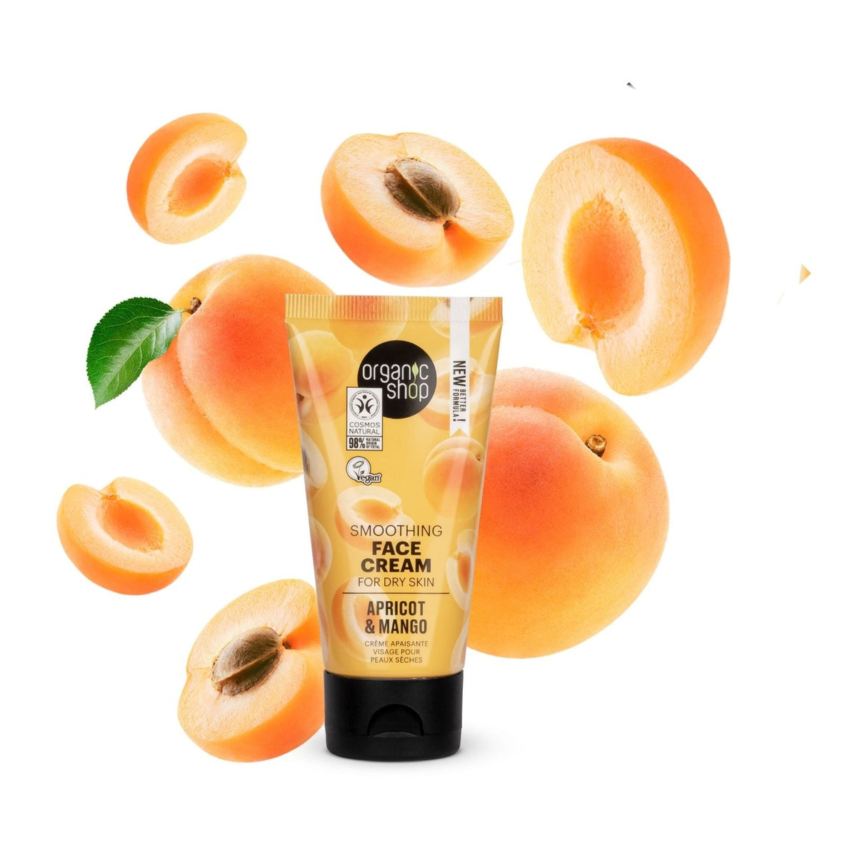Organic Shop Apricot and Mango Smoothing Face Cream for Dry Skin 50ml with apricots