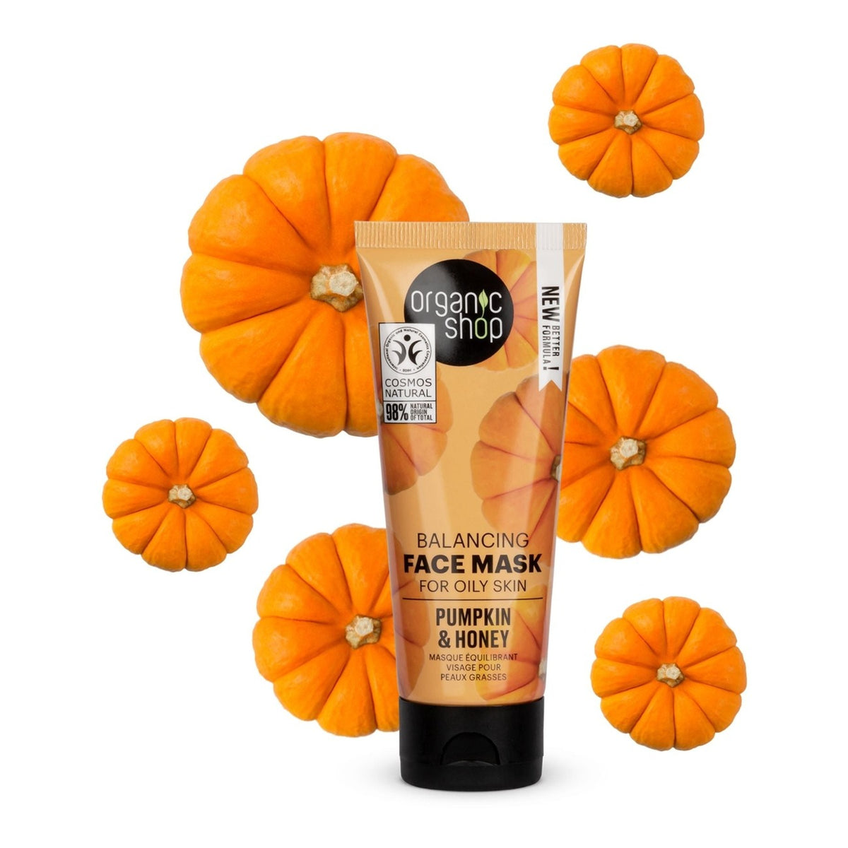Organic Shop Pumpkin and Honey Balancing Face Mask for Oily Skin 75ml with pumpkins