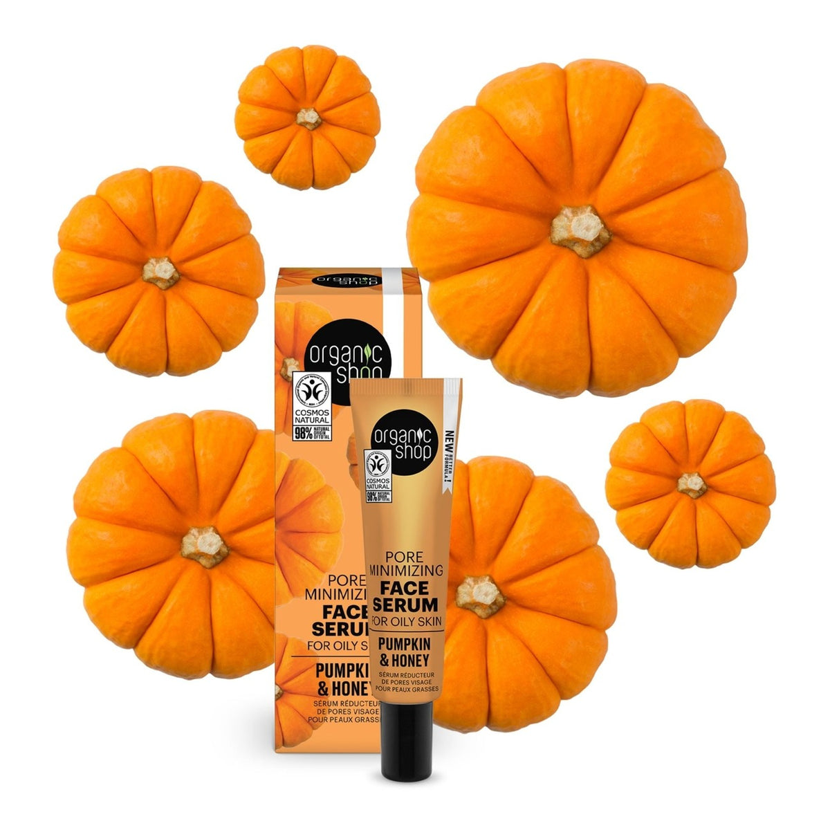 Organic Shop Pumpkin and Honey Pore Minimizing Face Serum for Oily Skin 30ml with pumpkins