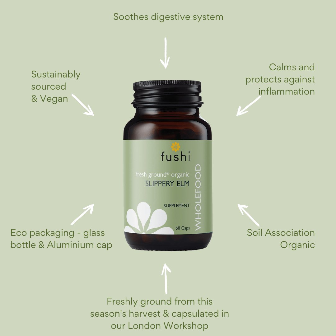 Organic Slippery Elm Capsules 60 Capsules - Fushi Wellbeing - Herbal Supplement - Eco Natural Products