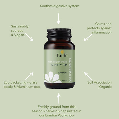 Organic Slippery Elm Capsules 60 Capsules - Fushi Wellbeing - Herbal Supplement - Eco Natural Products