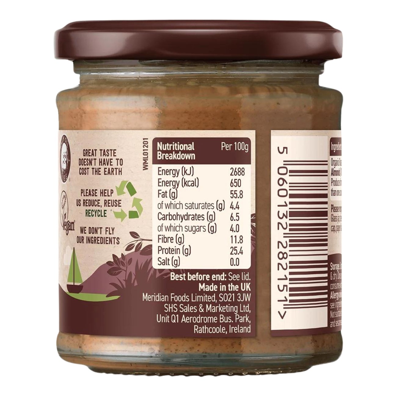 Organic Smooth Almond Butter 100% - 170g - Meridian - Spreads - Eco Natural Products