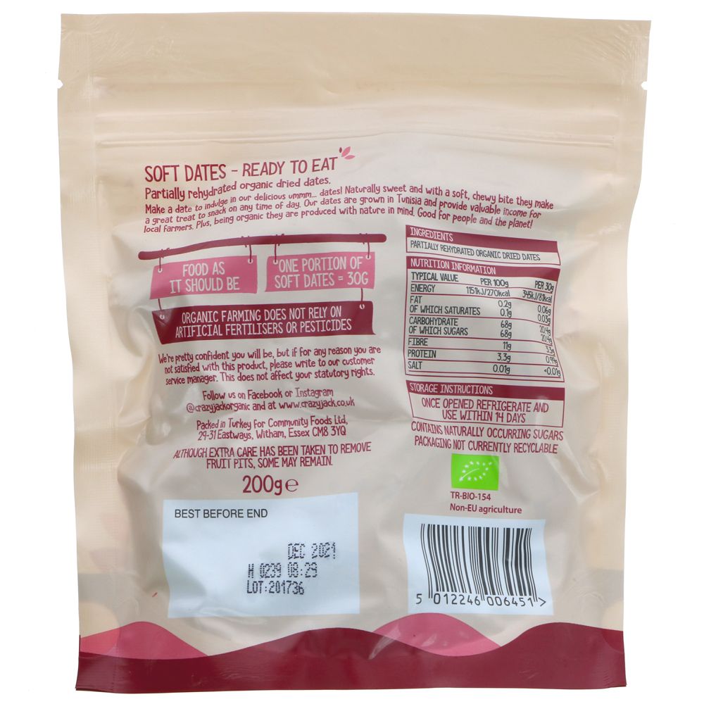 Organic Soft Dates 250g - Crazy Jack - Dates - Eco Natural Products