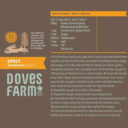 Organic Spelt Wholemeal Flour 1kg BBE 21.12.2025 - Doves Farm - Flour - Doves Farm