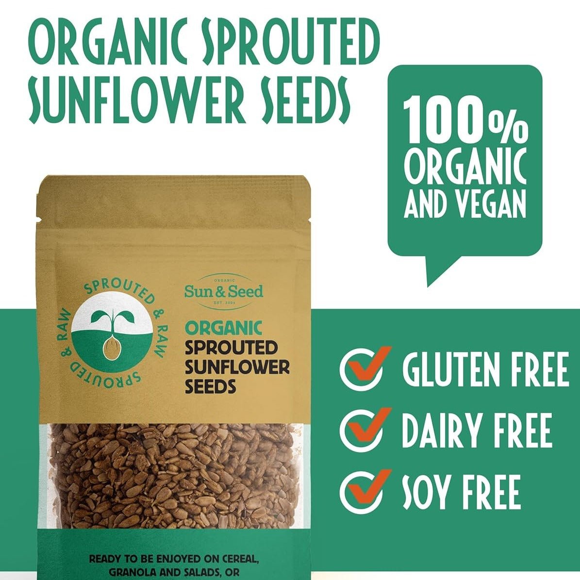 Organic Sprouted & Raw Sunflower Seeds 250g [BLACK FRIDAY] - Eco Natural Products - Sun & Seed - Seeds