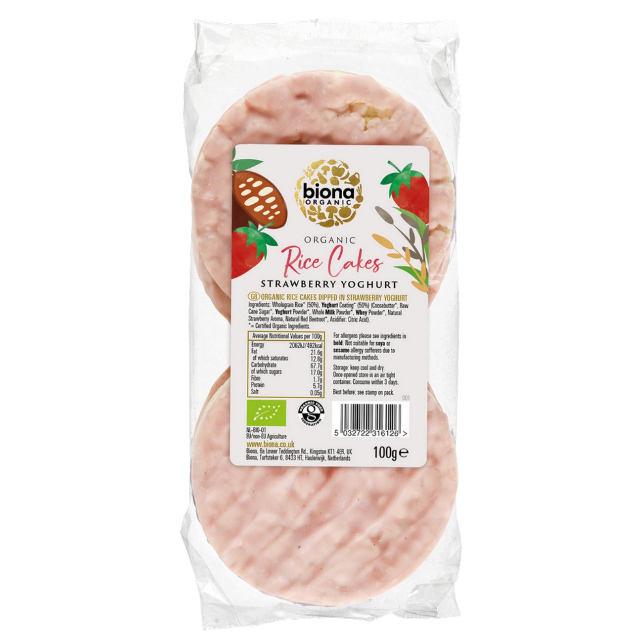 Organic Strawberry Yoghurt Coated Rice Cakes 100g [BLACK FRIDAY] - Eco Natural Products - Biona - Cake