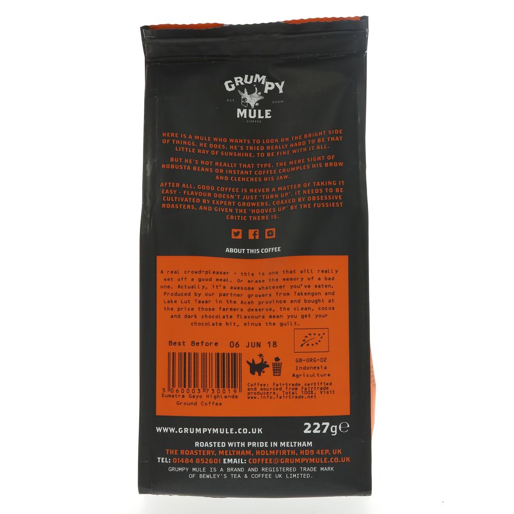 Organic Sumatra Gayo Ground Coffee 227g [BLACK FRIDAY] - Eco Natural Products - Grumpy Mule Coffee - Coffee