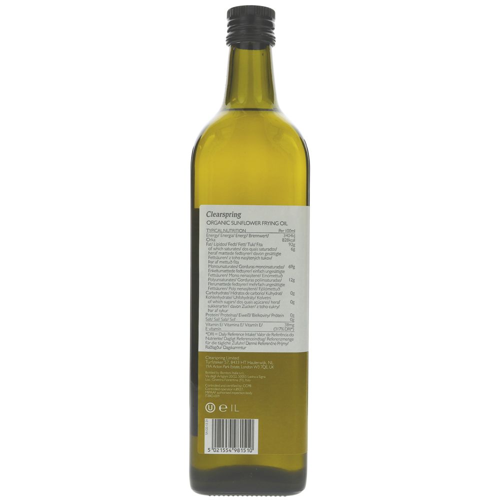 Organic Sunflower Frying Cold Pressed Oil 1L - Clearspring - Oil - Eco Natural Products