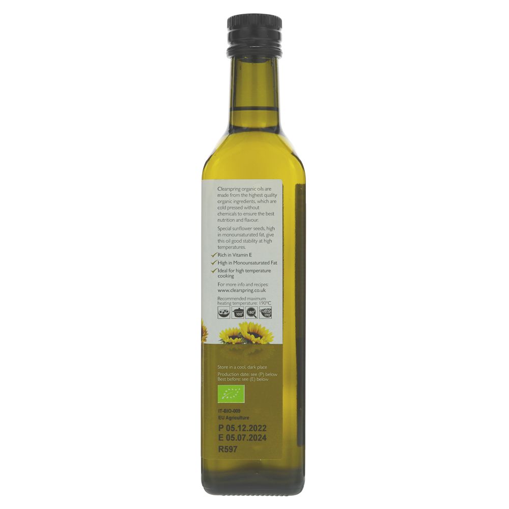 Organic Sunflower Frying Cold Pressed Oil 500ml - Clearspring - Oil - Eco Natural Products