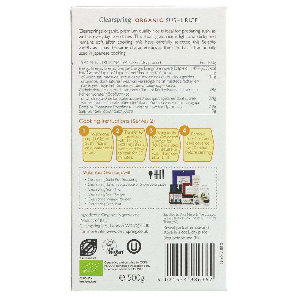 Organic Sushi Rice Short Grain 500g - Clearspring - Rice - Eco Natural Products
