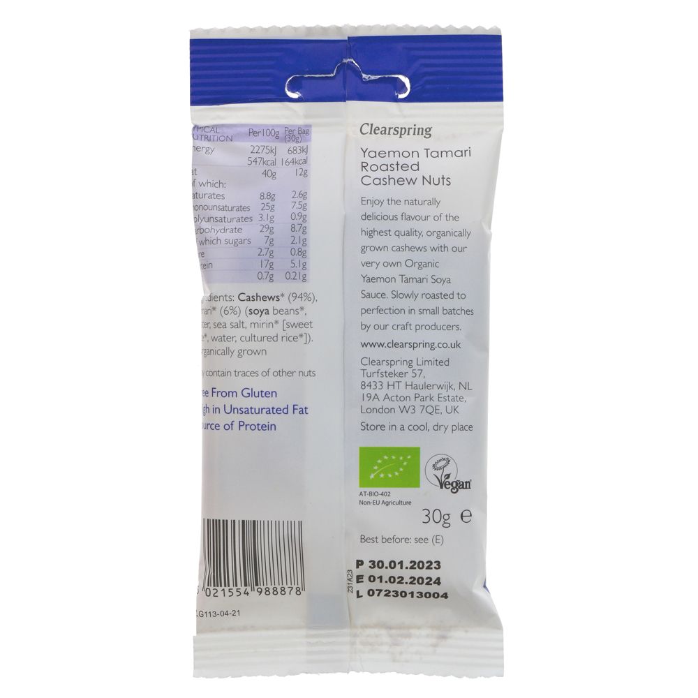 Organic Tamari Roasted Cashew Nuts Snack 30g - Clearspring - Snack - Eco Natural Products