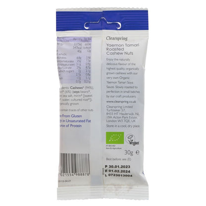 Organic Tamari Roasted Cashew Nuts Snack 30g - Clearspring - Snack - Eco Natural Products