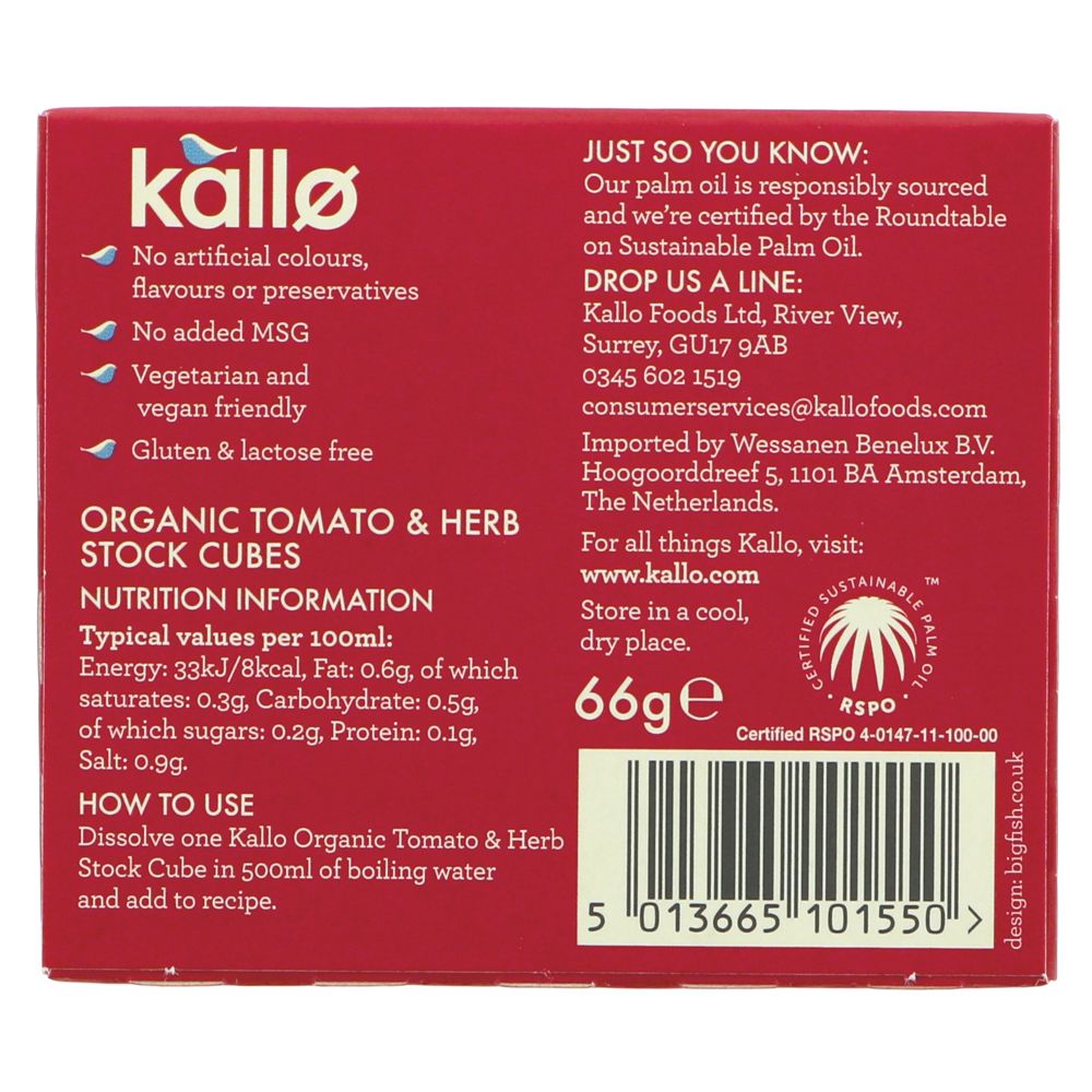 Organic Tomato & Herb Stock Cubes 6 Cubes - Kallo - Stock Cubes - Eco Natural Products