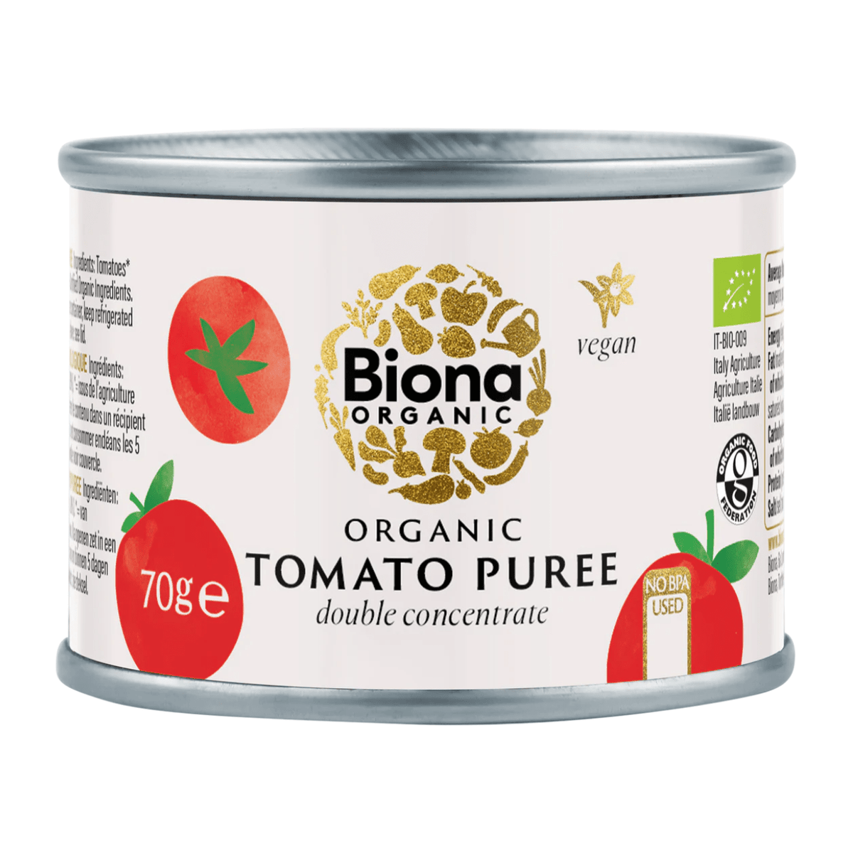 Organic Tomato Puree Easy Open 70g - Biona - Tomato Paste - Biona
