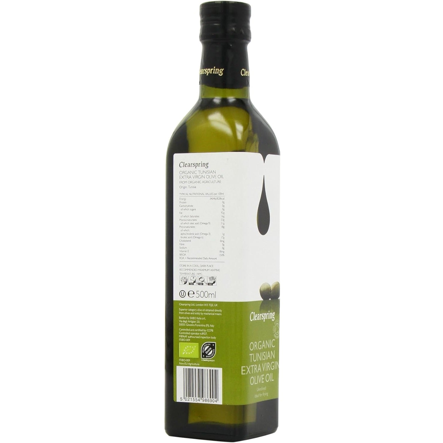 Organic Tunisian Extra Virgin Olive Cold Pressed Oil 500ml - Clearspring - Oil - Eco Natural Products